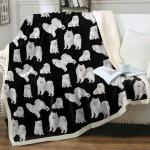 Watercolor Symphony Samoyeds Soft Sherpa Fleece Blanket - 8 Colors-Blanket-Bedding, Blankets, Home Decor, Samoyed-8