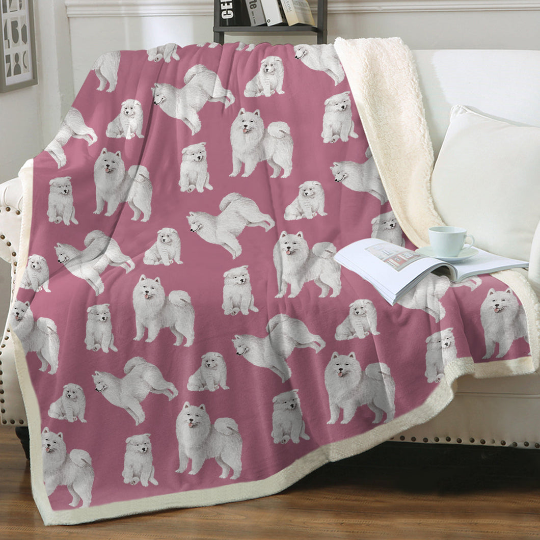 Watercolor Symphony Samoyeds Soft Sherpa Fleece Blanket - 8 Colors-Blanket-Bedding, Blankets, Home Decor, Samoyed-Dusty Pink-Single-15