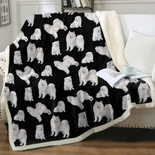 Load image into Gallery viewer, Watercolor Symphony Samoyeds Soft Sherpa Fleece Blanket - 8 Colors-Blanket-Bedding, Blankets, Home Decor, Samoyed-Midnight Black-Single-22