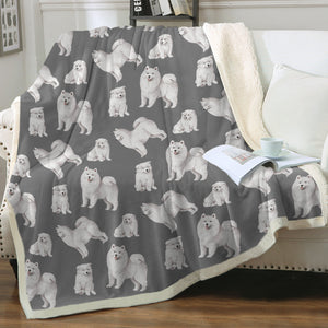 Watercolor Symphony Samoyeds Soft Sherpa Fleece Blanket - 8 Colors-Blanket-Bedding, Blankets, Home Decor, Samoyed-Parisian Gray-Single-21