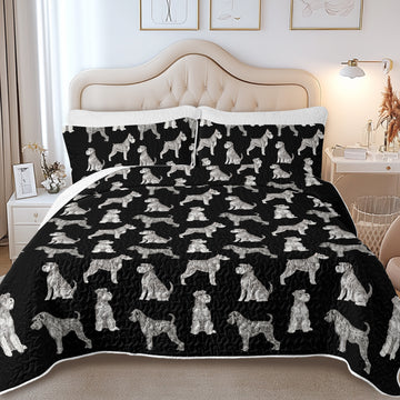 Watercolor Symphony Schnauzers Quilted Bedding Set-Bedding-Bedding,Blankets,Christmas,Home Decor-10