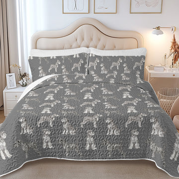 Watercolor Symphony Schnauzers Quilted Bedding Set-Bedding-Bedding,Blankets,Christmas,Home Decor-14
