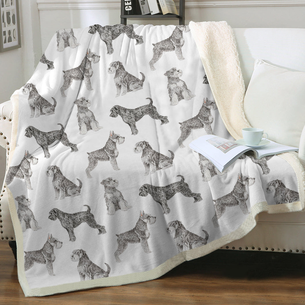 Watercolor Symphony Schnauzers Soft Sherpa Fleece Blanket - 8 Colors-Blanket-Bedding, Blankets, Home Decor, Schnauzer-Crisp White-Single-15