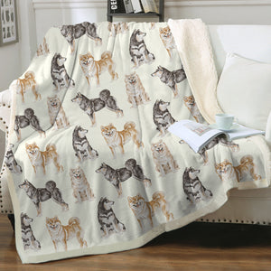 Watercolor Symphony Shiba Inus Sherpa Fleece Blanket - 8 Colors-Blanket-Bedding, Blankets, Home Decor, Shiba Inu-2