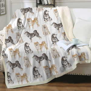 Watercolor Symphony Shiba Inus Sherpa Fleece Blanket - 8 Colors-Blanket-Bedding, Blankets, Home Decor, Shiba Inu-Crisp White-Single-15