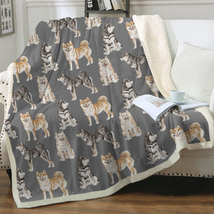 Watercolor Symphony Shiba Inus Sherpa Fleece Blanket - 8 Colors-Blanket-Bedding, Blankets, Home Decor, Shiba Inu-Parisian Gray-Single-21