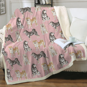 Watercolor Symphony Shiba Inus Sherpa Fleece Blanket - 8 Colors-Blanket-Bedding, Blankets, Home Decor, Shiba Inu-Soft Pink-Single-17