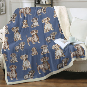 Watercolor Symphony Smooth Coat Dachshunds Fleece Blanket - 8 Colors-Blanket-Bedding, Blankets, Dachshund, Home Decor-9