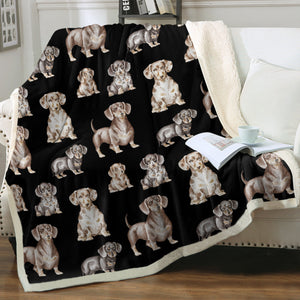 Watercolor Symphony Smooth Coat Dachshunds Fleece Blanket - 8 Colors-Blanket-Bedding, Blankets, Dachshund, Home Decor-7