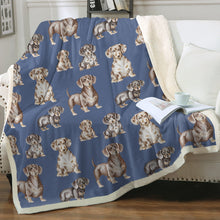 Load image into Gallery viewer, Watercolor Symphony Smooth Coat Dachshunds Fleece Blanket - 8 Colors-Blanket-Bedding, Blankets, Dachshund, Home Decor-Cornflower Blue-Single-17