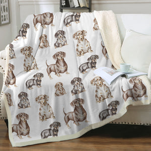 Watercolor Symphony Smooth Coat Dachshunds Fleece Blanket - 8 Colors-Blanket-Bedding, Blankets, Dachshund, Home Decor-Crisp White-Single-22