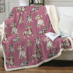 Watercolor Symphony Smooth Coat Dachshunds Fleece Blanket - 8 Colors-Blanket-Bedding, Blankets, Dachshund, Home Decor-Dusty Pink-Single-18