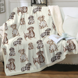 Watercolor Symphony Smooth Coat Dachshunds Fleece Blanket - 8 Colors-Blanket-Bedding, Blankets, Dachshund, Home Decor-Ivory Cream-Single-16