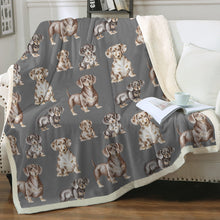 Load image into Gallery viewer, Watercolor Symphony Smooth Coat Dachshunds Fleece Blanket - 8 Colors-Blanket-Bedding, Blankets, Dachshund, Home Decor-Parisian Gray-Single-19