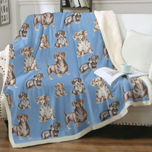 Load image into Gallery viewer, Watercolor Symphony Smooth Coat Dachshunds Fleece Blanket - 8 Colors-Blanket-Bedding, Blankets, Dachshund, Home Decor-Sky Blue-Single-20