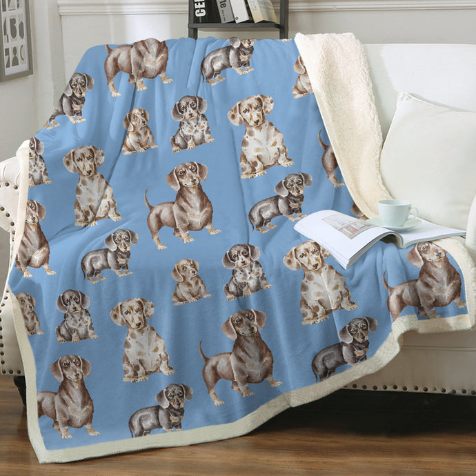 Watercolor Symphony Smooth Coat Dachshunds Fleece Blanket - 8 Colors-Blanket-Bedding, Blankets, Dachshund, Home Decor-Sky Blue-Single-20