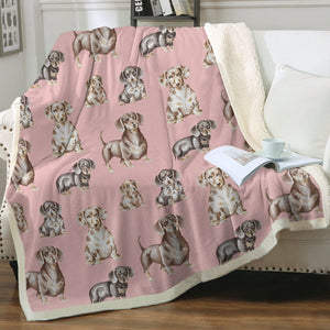 Watercolor Symphony Smooth Coat Dachshunds Fleece Blanket - 8 Colors-Blanket-Bedding, Blankets, Dachshund, Home Decor-Soft Pink-Single-21