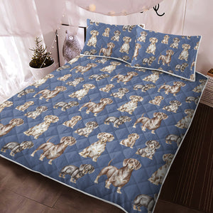 Watercolor Symphony Smooth Coat Dachshunds Quilted Bedding Set-Bedding-Bedding, Blankets, Dachshund, Home Decor-Cornflower Blue-With Matching Pillowcases-Twin-13