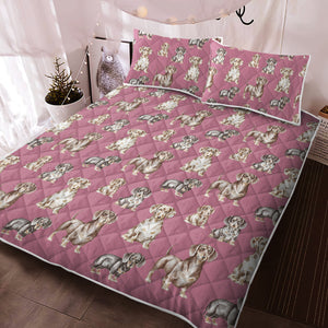 Watercolor Symphony Smooth Coat Dachshunds Quilted Bedding Set-Bedding-Bedding, Blankets, Dachshund, Home Decor-Dusty Pink-With Matching Pillowcases-Twin-12