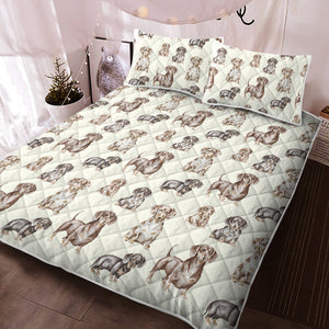 Watercolor Symphony Smooth Coat Dachshunds Quilted Bedding Set-Bedding-Bedding, Blankets, Dachshund, Home Decor-Ivory White-With Matching Pillowcases-Twin-11