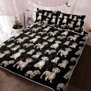 Watercolor Symphony Smooth Coat Dachshunds Quilted Bedding Set-Bedding-Bedding, Blankets, Dachshund, Home Decor-Midnight Black-With Matching Pillowcases-Twin-10