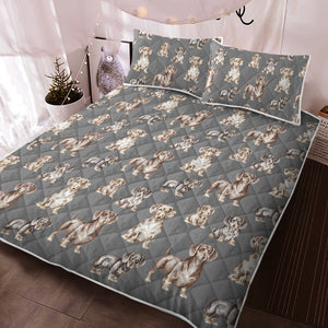 Watercolor Symphony Smooth Coat Dachshunds Quilted Bedding Set-Bedding-Bedding, Blankets, Dachshund, Home Decor-Parisian Gray-With Matching Pillowcases-Twin-14