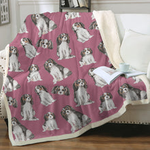 Load image into Gallery viewer, Watercolor Symphony Tricolor King Charles Spaniels Blanket - 8 Colors-Blanket-Bedding, Blankets, Cavalier King Charles Spaniel, Home Decor-10