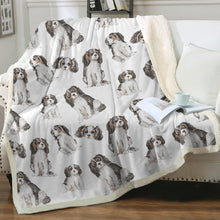 Load image into Gallery viewer, Watercolor Symphony Tricolor King Charles Spaniels Blanket - 8 Colors-Blanket-Bedding, Blankets, Cavalier King Charles Spaniel, Home Decor-14