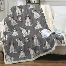 Load image into Gallery viewer, Watercolor Symphony Tricolor King Charles Spaniels Blanket - 8 Colors-Blanket-Bedding, Blankets, Cavalier King Charles Spaniel, Home Decor-19