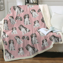 Load image into Gallery viewer, Watercolor Symphony Tricolor King Charles Spaniels Blanket - 8 Colors-Blanket-Bedding, Blankets, Cavalier King Charles Spaniel, Home Decor-13