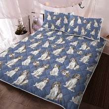 Load image into Gallery viewer, Watercolor Symphony Tricolor King Charles Spaniels Quilted Bedding Set-Bedding-Bedding, Blankets, Cavalier King Charles Spaniel, Home Decor-Cornflower Blue-With Matching Pillowcases-Twin-13