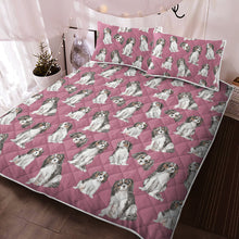 Load image into Gallery viewer, Watercolor Symphony Tricolor King Charles Spaniels Quilted Bedding Set-Bedding-Bedding, Blankets, Cavalier King Charles Spaniel, Home Decor-Dusty Pink-With Matching Pillowcases-Twin-12