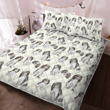 Load image into Gallery viewer, Watercolor Symphony Tricolor King Charles Spaniels Quilted Bedding Set-Bedding-Bedding, Blankets, Cavalier King Charles Spaniel, Home Decor-Ivory White-With Matching Pillowcases-Twin-11