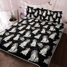 Load image into Gallery viewer, Watercolor Symphony Tricolor King Charles Spaniels Quilted Bedding Set-Bedding-Bedding, Blankets, Cavalier King Charles Spaniel, Home Decor-Midnight Black-With Matching Pillowcases-Twin-14