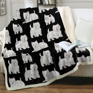 Watercolor Symphony Westies Warm Sherpa Fleece Blanket - 8 Colors-Blanket-Bedding, Blankets, Home Decor, West Highland Terrier-22