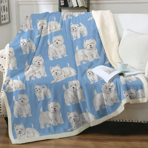 Watercolor Symphony Westies Warm Sherpa Fleece Blanket - 8 Colors-Blanket-Bedding, Blankets, Home Decor, West Highland Terrier-5