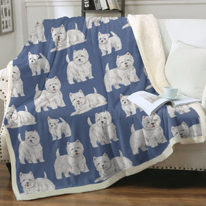 Watercolor Symphony Westies Warm Sherpa Fleece Blanket - 8 Colors-Blanket-Bedding, Blankets, Home Decor, West Highland Terrier-6