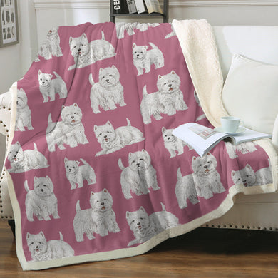 Watercolor Symphony Westies Warm Sherpa Fleece Blanket - 8 Colors-Blanket-Bedding, Blankets, Home Decor, West Highland Terrier-Dusty Pink-Single-1