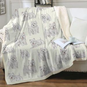 Watercolor Symphony Westies Warm Sherpa Fleece Blanket - 8 Colors-Blanket-Bedding, Blankets, Home Decor, West Highland Terrier-Ivory Cream-Single-18