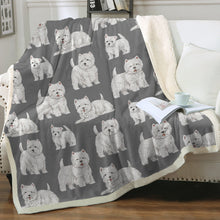 Load image into Gallery viewer, Watercolor Symphony Westies Warm Sherpa Fleece Blanket - 8 Colors-Blanket-Bedding, Blankets, Home Decor, West Highland Terrier-Parisian Gray-Single-14