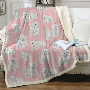 Watercolor Symphony Westies Warm Sherpa Fleece Blanket - 8 Colors-Blanket-Bedding, Blankets, Home Decor, West Highland Terrier-Soft Pink-Single-15