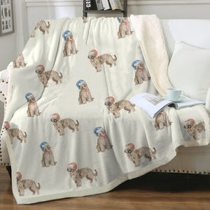 Watercolor Tawny Fawn Briards Christmas Fleece Blanket - 8 Colors-Blanket-Bedding, Blankets, Briard, Home Decor-12