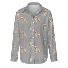 Load image into Gallery viewer, Watercolor Tawny Fawn Briards Christmas Women&#39;s Shirt-Apparel-Apparel, Briard, Christmas, Dog Mom Gifts, Shirt-S-DarkGray-35