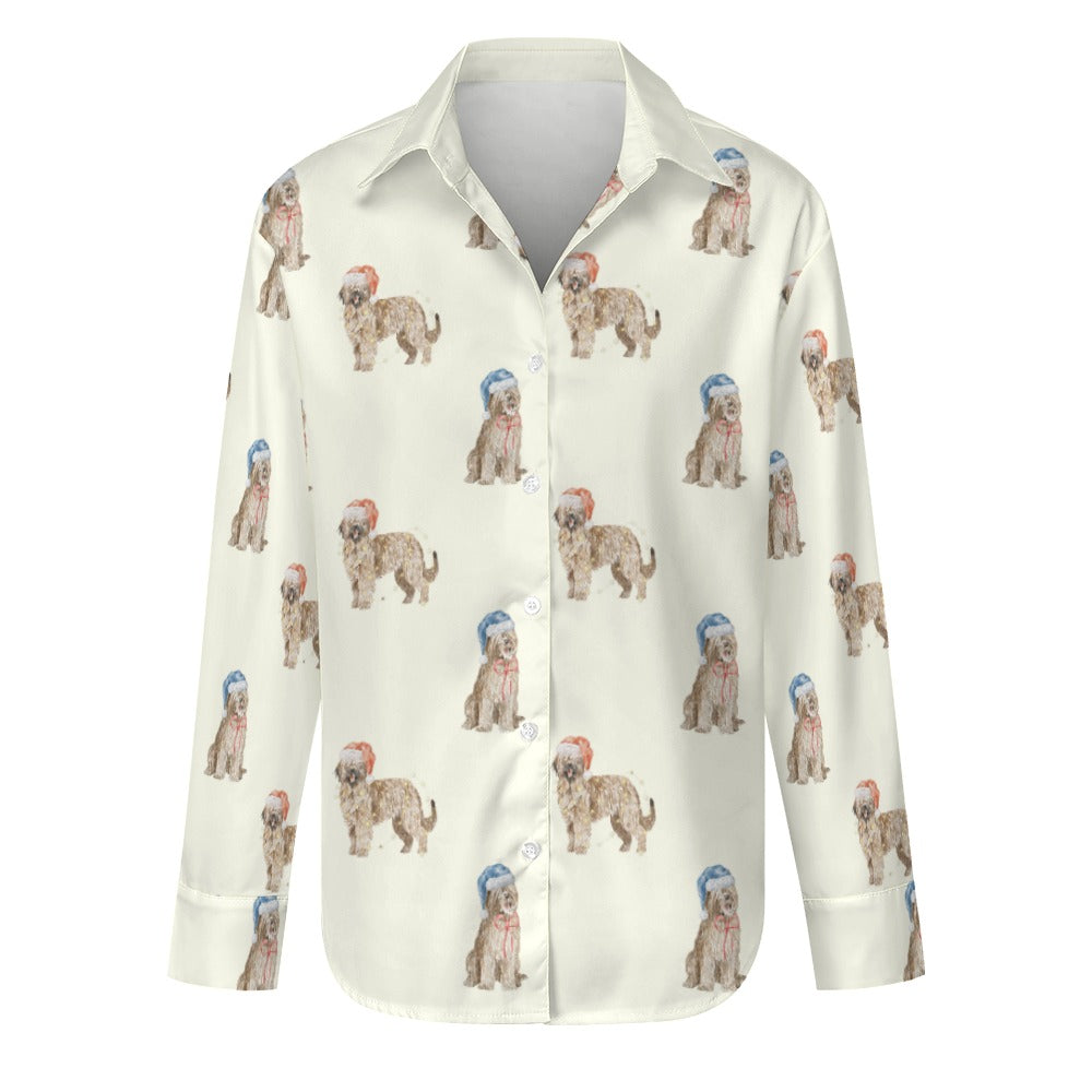 Watercolor Tawny Fawn Briards Christmas Women's Shirt-Apparel-Apparel, Briard, Christmas, Dog Mom Gifts, Shirt-S-Ivory-1