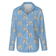 Load image into Gallery viewer, Watercolor Tawny Fawn Tint Briards Women&#39;s Shirt - 9 Colors-Apparel-Apparel, Briard, Dog Mom Gifts, Shirt-Sky Blue-S-23