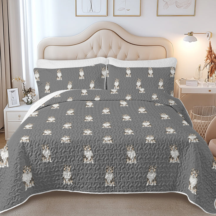Watercolor Tri Color Sheltie Collie Puppies Quilted Bedding Set-Bedding-Bedding,Blankets,Christmas,Home Decor-14