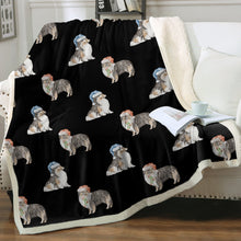 Load image into Gallery viewer, Watercolor Tri Color Shelties Collies Christmas Blanket - 8 Colors-Blanket-Bedding, Blankets, Christmas, Home Decor, Rough Collie, Shetland Sheepdog-8