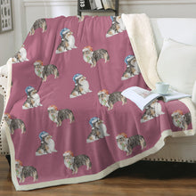 Load image into Gallery viewer, Watercolor Tri Color Shelties Collies Christmas Blanket - 8 Colors-Blanket-Bedding, Blankets, Christmas, Home Decor, Rough Collie, Shetland Sheepdog-Dusty Pink-Single-16