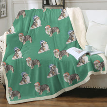 Load image into Gallery viewer, Watercolor Tri Color Shelties Collies Christmas Blanket - 8 Colors-Blanket-Bedding, Blankets, Christmas, Home Decor, Rough Collie, Shetland Sheepdog-Mint Green-Single-20