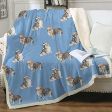 Load image into Gallery viewer, Watercolor Tri Color Shelties Collies Christmas Blanket - 8 Colors-Blanket-Bedding, Blankets, Christmas, Home Decor, Rough Collie, Shetland Sheepdog-Sky Blue-Single-4